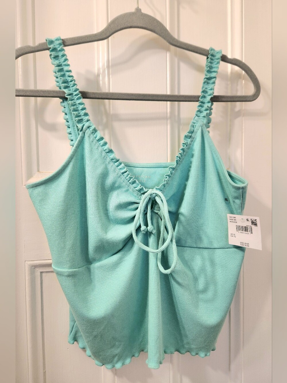 NWT American Eagle Aqua Ruffle Keyhole Tie-Front Tank Top Size XL